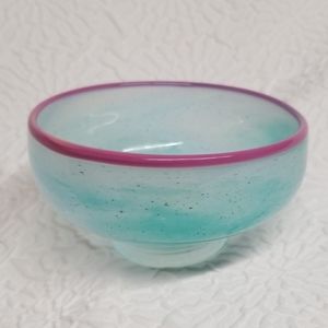 Gayle Glass speckle turquoise pink rim candy dish